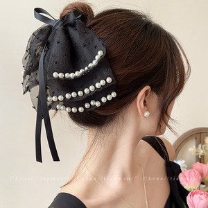Korean style mesh hair <b>clip</b> for baby girls, new retro beaded multi-layered <b>bow</b>, small back of head shark <b>clip</b> for thicker hair. - Product Image 2