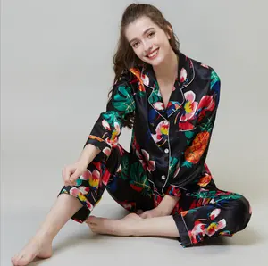 Gros Femmes Vêtements De Nuit Concevez Votre Propre Imprimé Soie Pyjamas Ensemble