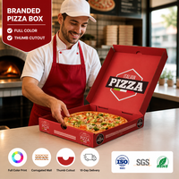 Boîte à pizza rouge personnalisée en carton ondulé, impression de logo de marque, impression couleur intégrale, découpe pour la livraison, à emporter, restaurant