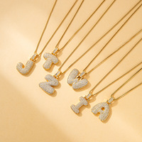 Collar para Mujer con Colgante de Letra Burbuja del Alfabeto en Acero Inoxidable Chapado en Oro con Circonitas, Robusto, con Inicial del Nombre
