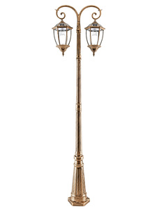 Lampadaire Solaire de Jardin à Double Lanterne en Laiton, LED Blanc Chaud 2700K, Abat-jour en Verre, IP66, Capteur de Mouvement, 10 Ans de Garantie - Product Image 1