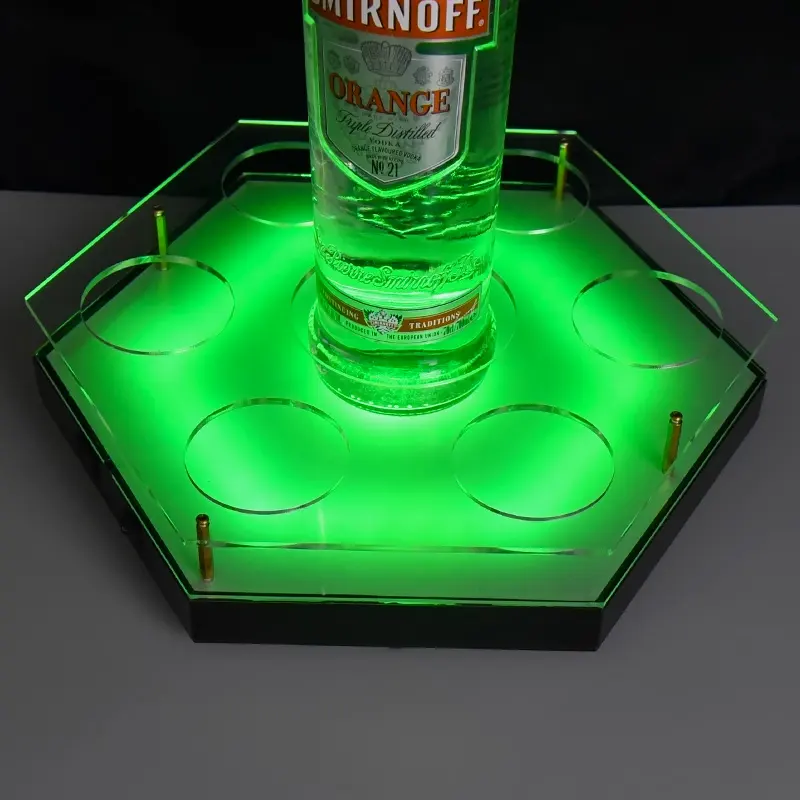 Personalizado claro de acrílico transparente de plástico servir bandeja decorativa bar bebidas vino de champagne cerveza beber de servicio LED bandeja