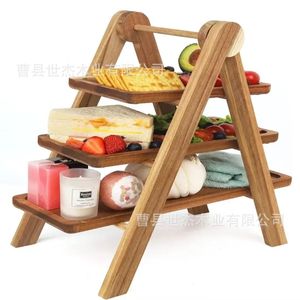 Plateau de service en bois Shijie à 3 niveaux, plateau de présentation en bois massif pour la maison, le restaurant et le stockage des aliments - Product Image 1
