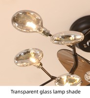 JYLIGHTING Ventilateurs de plafond LED modernes de luxe, lustre en verre, ventilateur lumineux créatif en métal Firefly, chambre à coucher, salon, télécommande ABS