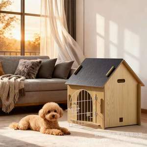 Caseta de madera para perros con ventana y puerta desmontable, casa pequeña para mascotas de interior, impermeable, de forma rectangular, para las cuatro estaciones. - Product Image 1