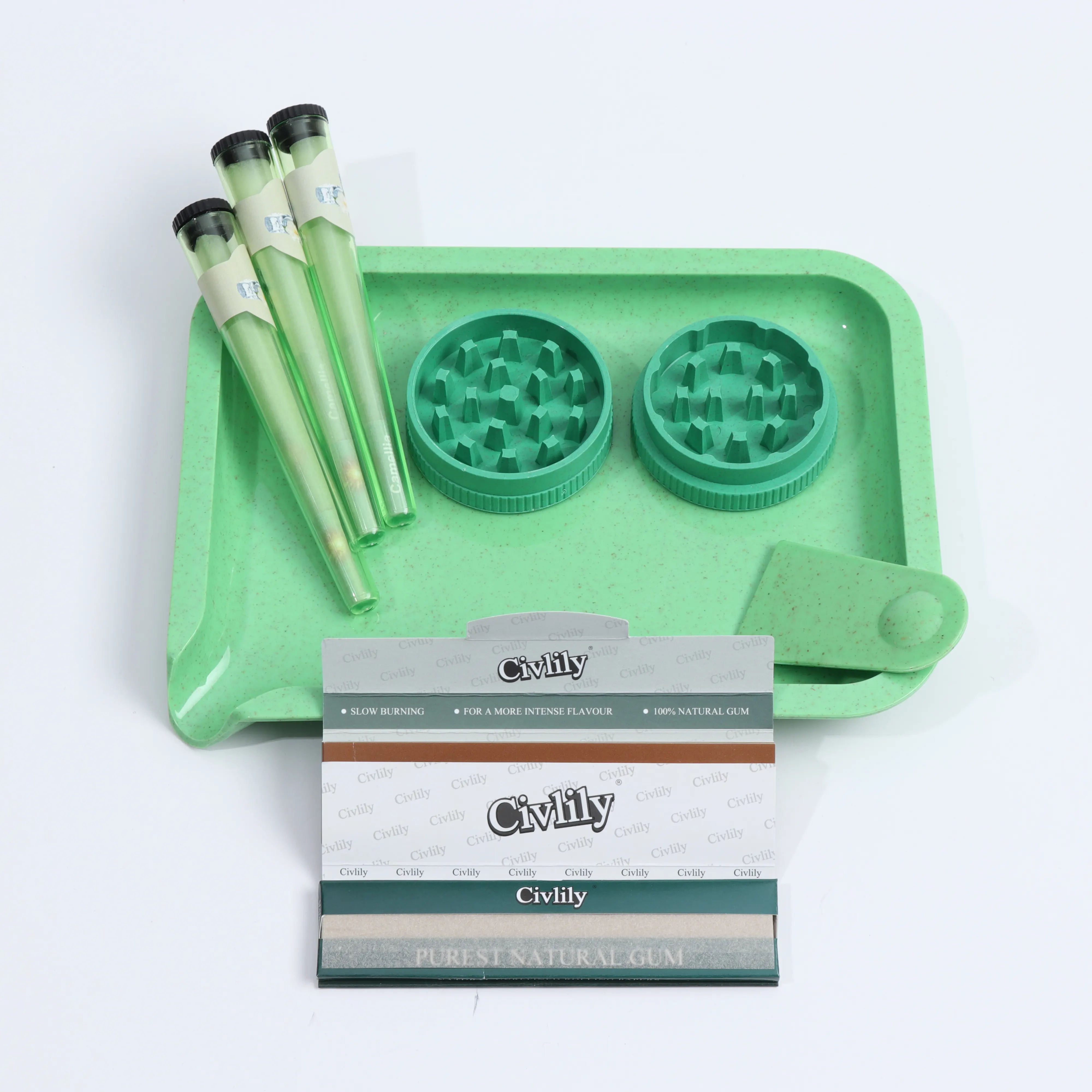 Factory Customized Smoking Accessories Biodegradable Tobacco Grinder Cigarette Paper Plastic Pipe Rolling Tray Set