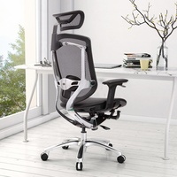 Mige Furniture Chaise de bureau de direction de luxe noire, entièrement en maille, réglable, inclinable, pivotante, ergonomique moderne, avec pieds en bois massif