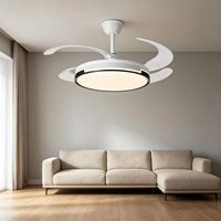 Ventilateur de plafond invisible avec lampe, pales de 48 pouces, moteur DC, LED, design minimaliste moderne, télécommande, faible bruit, 6 vitesses, pour salon