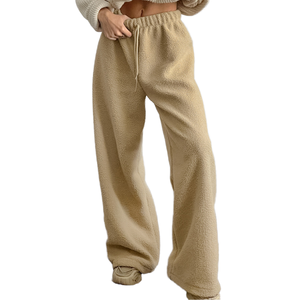 Pantalon de jogging décontracté pour femme, chaud, en sherpa, polaire, duveteux, respirant, à jambes larges, collection automne 2026 - Product Image 1