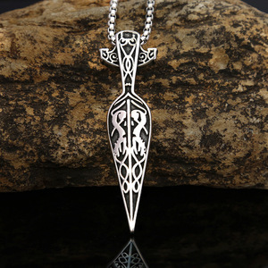 Yunnique – collier avec pendentif épée en argent tibétain pour hommes, chaîne en métal de style viking rétro, 60cm, accessoire de pull à la mode, bijoux cadeau - Product Image 2