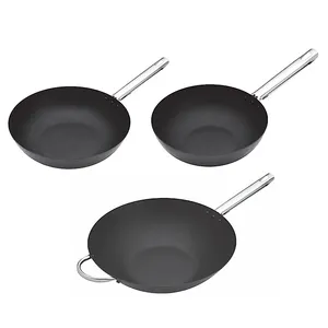 Chất Lượng Cao Trung Quốc Wok Sets Lớn Vòng Gang Cookware Với Nắp Bằng Gỗ