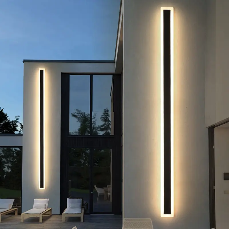 110V 220V moderne extérieur extérieur linéaire bande applique murale 3000K blanc chaud jardin applique longue LED applique murale