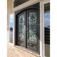 Portes doubles en fer forgé Ormate pour maisons Porte d'entrée pivotante à charnière avec fenêtre en verre ouvrable Porte extérieure pour la maison