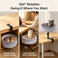 Lit pour chat moderne à motif uni, rotatif à 360°, réglable, pour bureau - Durable, écologique, amovible, lavable, charge maximale 44 LBS
