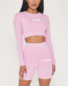 OEM Confortevole Stretto Allenamento Shirt Maglie A Manica Lunga <span class=keywords><strong>Donna</strong></span> Casual Traspirante di Fitness Sport Palestra Top <span class=keywords><strong>Pantaloncini</strong></span> Biker - Product Image 1