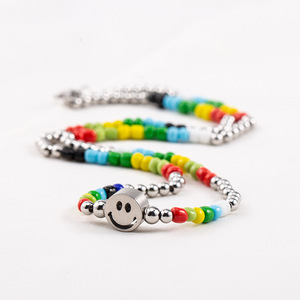 สร้อยคอหน้ายิ้มประดับลูกปัดสีรุ้งสไตล์ญี่ปุ่นเกาหลีสำหรับผู้หญิงเครื่องประดับแฟชั่น - Product Image 3