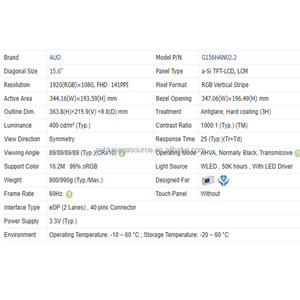 โมดูลจอแอลซีดี G156HAN02.2 AUO ขนาด 15.6 นิ้ว ความละเอียด 1920*1080 แบบ eDP มีสินค้าในสต็อก - Product Image 2