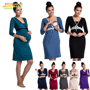 2024 ropa de maternidad color sólido manga larga elegante mujeres embarazadas ropa Maxi vestidos para fotografía - Product Image 5