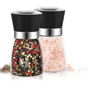 QZQ Wholesale Hot Sell Adjustable Manual Pepper Mill Glass Bottle Ceramic Core Stainless Steel Chili Salt And Pepper Grinder