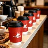 Gobelets à café en papier biodégradable avec revêtement PE, personnalisables avec logo, couvercles inclus, pour expresso, café, bureau, boissons chaudes, faible MOQ