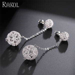 Pendientes de Aro Dobles Huecos con Incrustaciones de Circonita Cúbica de Lujo RAKOL EP595 - Product Image 4