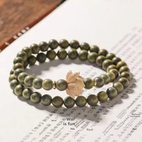 Gelang Manik Kayu Cendana Hijau Alami Unisex-Gaya Hutan Ramah Pelajar Sentuhan Lembut Halus Tasbih Doa Buddha