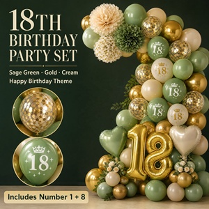 Fournitures de fête pour filles et garçons de 18 ans, bannière Joyeux 18e <span class=keywords><strong>anniversaire</strong></span> et ballons de confettis verts et dorés, décorations de fête, ensemble de ballons - Product Image 5