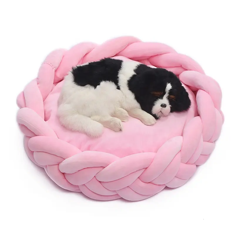 Высококачественная хлопковая туба ручной работы плетеная кровать для собак круглая корзина для собак плотная вязаная кровать для домашних животных уютный коврик для рук для собак и кошек