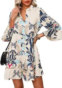 Vestidos de Verano OEM y ODM para Mujer 2026, Vestido Mini Casual con Volantes, Manga 3/4, Cuello en V, Estilo Boho, para Playa - Product Image 2