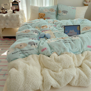 Set di Biancheria da Letto in Velluto <span class=keywords><strong>Blu</strong></span> Animai con Inserti in Velluto d'Agnello, Ispessito, 4 Pezzi, Stile Coreano, per Bambini e Studenti - Product Image 5