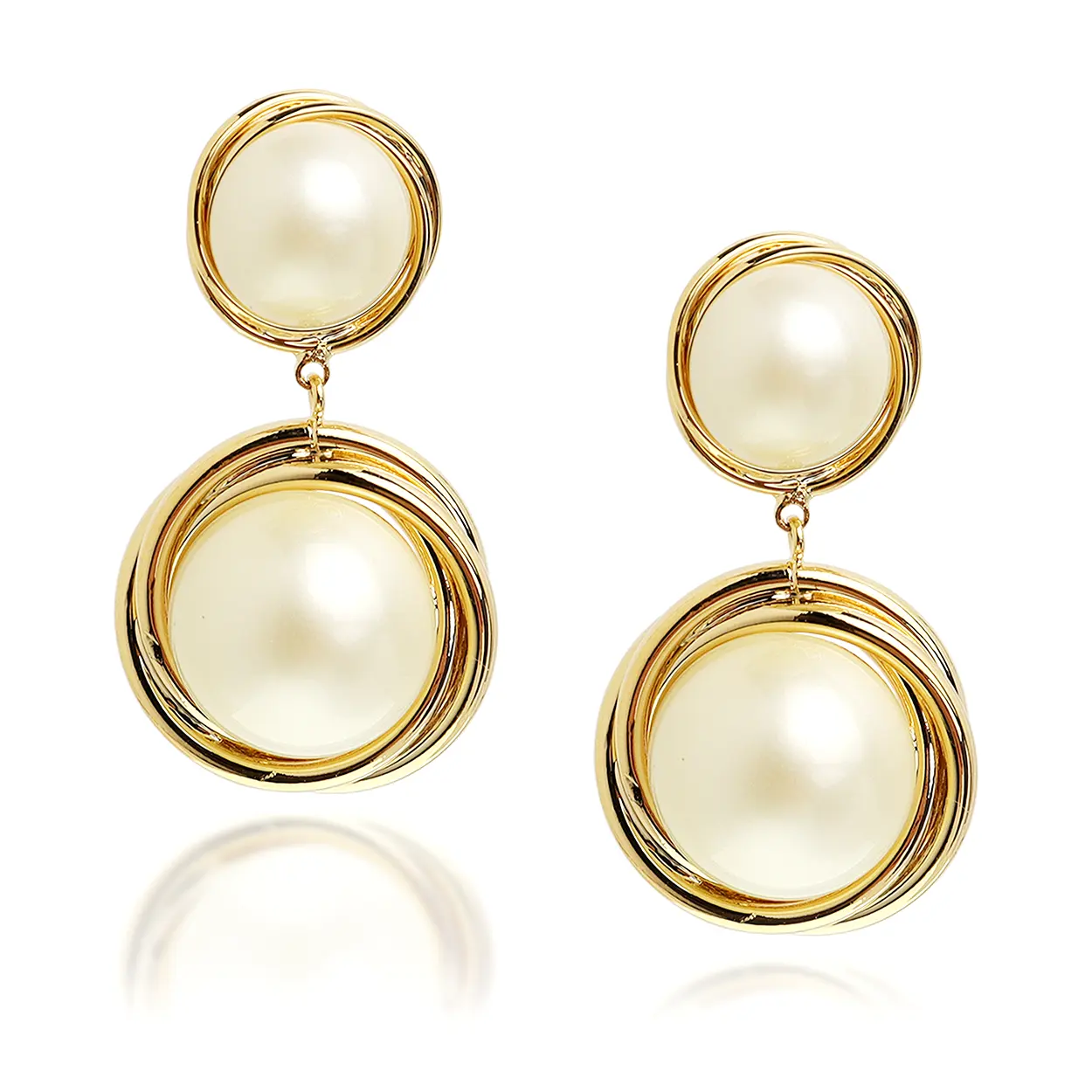 Mode Double Pearl Ohrringe 14 Karat Gold Farbe Elegante Luxus Pearl Dangle Ohrringe für Frauen Mädchen