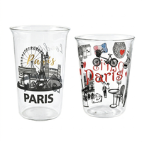 Op maat gemaakte glazen beker van hoog borosilicaatglas met uitgekloofde rand, logo-druk, BPA-vrij, vaatwasser- en magnetronbestendig, minimalistisch design, OEM/ODM