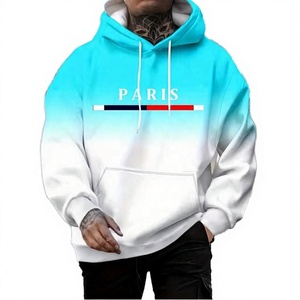 Sweat-shirt à capuche dégradé de couleur Paris pour homme, décontracté, surdimensionné, en tricot, avec poche avant et cordon de serrage - Product Image 1