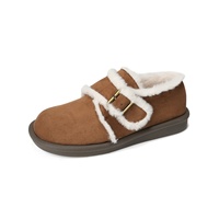 Nouvelles bottes de neige Weiwei pour femme 723-10 à tige basse, doublées de fausse fourrure courte, semelle extérieure en caoutchouc épais, bout en fourrure et brides à boucles en fourrure