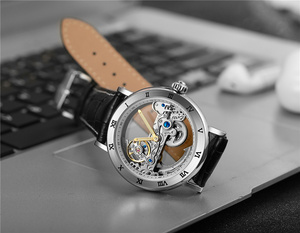 Forsining GMT1003 2023 Nuovo Orologio Meccanico da Uomo con Design Trasparente, Automatico, Quadrante Argento, Ingranaggi Dorati, Scheletrato, Cinturini in Pelle - Product Image 5
