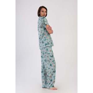 KADIN P.SUPREM XXL GOMLEK YAKA TAMAMI DUGMELI KISA KOL CEPLI PIJAMA TAKIM - เยซิล - เยซิล - Product Image 3