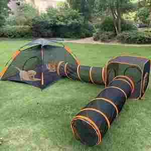 Nouvelle cage pour animaux de compagnie 4-en-1, tunnel de jeu pour chat et chien, tente combinée pliable et portable, tente d'été, niche pour chien camouflage - Product Image 1