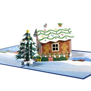Nouvelle conception de carte de vœux 3D pop-up avec arbre de Noël et maison en pain d'épices - Product Image 1