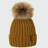 Bonnet en tricot à capuche en acrylique, tendance, personnalisé, pour l'hiver, avec pompon en fourrure