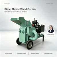 Broyeur à bois diesel portable, modèle 500, 40 kW, 1 tonne par heure, broyeur multifonctionnel pour bords de bois, herbes, cartons
