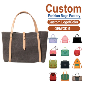 Sac fourre-tout en toile cirée de style vintage avec bandoulière en cuir tanné végétal, impression de logo personnalisée, grand sac de shopping - Product Image 1