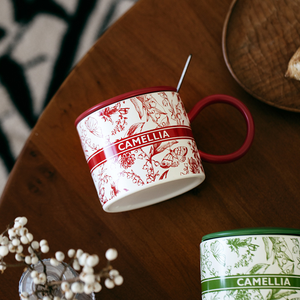 Mug en céramique à motif de fleurs d'encre 380 ml, pour les fêtes, motif de dessin animé, tasse à eau avec couvercle, sensation haut de gamme - Product Image 4