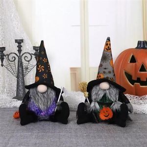 Ensemble de 2 gnomes en peluche lumineux pour Halloween, taille pint, noirs et blancs, elfes sorciers pour une décoration de table effrayante - Product Image 2