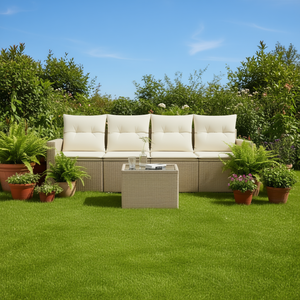 Conjunto de Sofás Modulares de Ratán Beige para Jardín, Muebles de Exterior Cómodos, Diseño Contemporáneo, Cojines de Espuma de Alta Densidad - Product Image 2