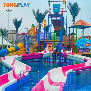 Outdoor Funny Water Park Equipment Fiberglass Water Slide Ocean Themem Water Playground For Family Play Games