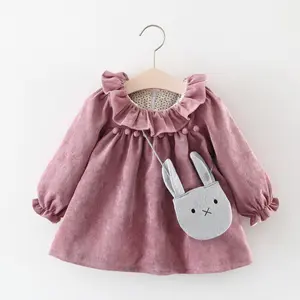 가을 겨울 유아 아기 소녀 긴 소매 드레스 유아 어린이 코듀로이 핑크 퍼플 공주 드레스 의류 A146025