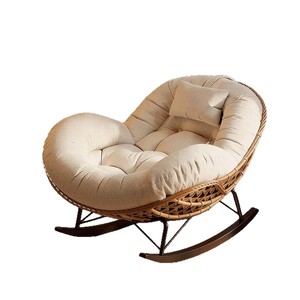 Retro Rattan Rocking Chair With Cushion 15 Degree Recline For Living Room And Balcony Use - Product Image 2