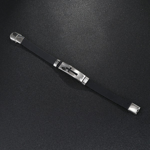 Fashion Trendy Casual <b>Men's</b> Religious Jewelry Gift Stainless Steel No Fade Cross Black Silicone Strap <b>Bangle</b> - Product Image 4