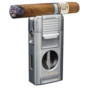 Couteau à cigare multifonctionnel coupe-V, coupe-vent, écologique, rechargeable, en alliage de zinc, briquet cadeau d'affaires avec torche à 3 flammes, fonction fumée - Product Image 1