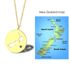 Fabricante de acero inoxidable Nueva Zelanda Mapa Cadena Collar Plata 18K Oro Rosa Chapado en oro Nueva Zelanda Mapa Colgante Collar - Product Image 3